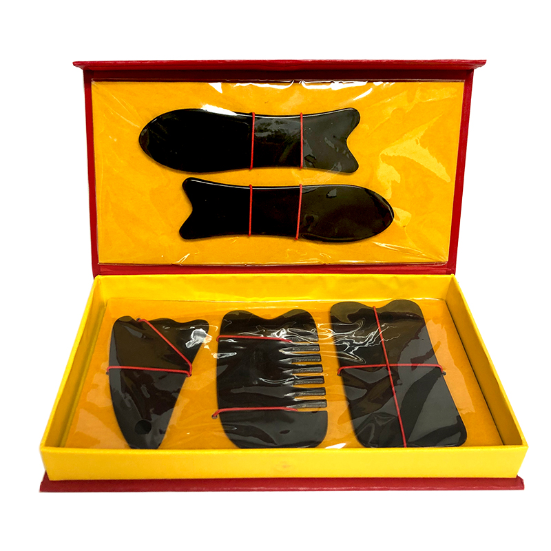 Buffalo Horn Gua Sha 5-Piece Black Sets